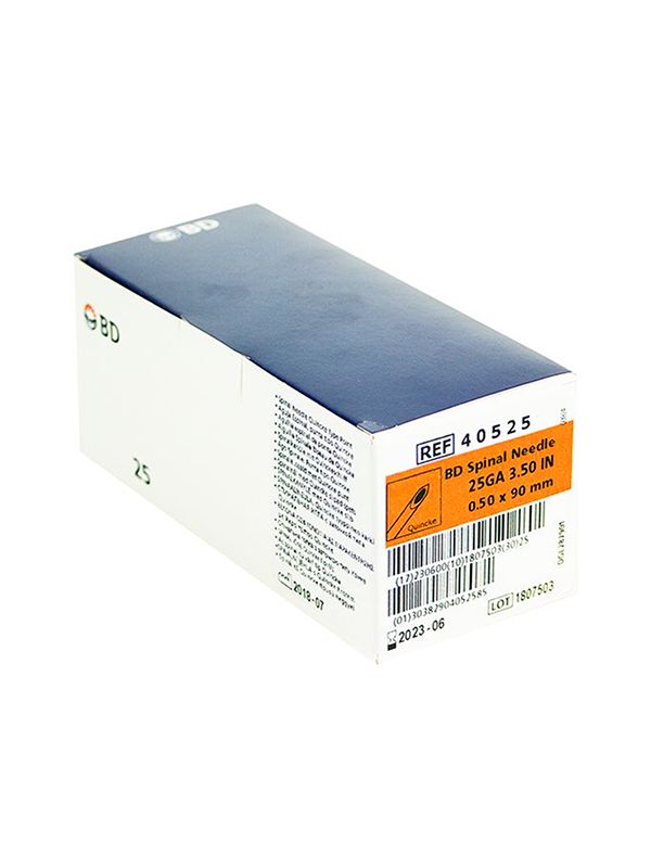 Aguja Espinal Yale Quincke™ BD Naranja 25G | 0,5 x 90mm (25 uds)