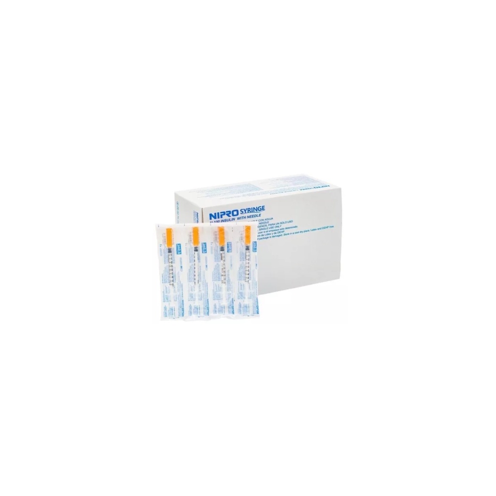 Jeringa 1ml Insulina con Aguja | 29G x 13mm | NIPRO (100 uds)
