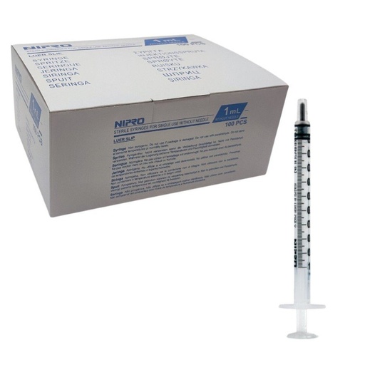 [106-039] Jeringa Tuberculina 1ml | Luer Slip 3 Cuerpos | NIPRO (100 uds)